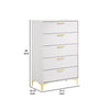 Lif 50 Inch Modern 5 Drawer Tall Dresser Chest Gold Accents Smooth White By Casagear Home BM297269