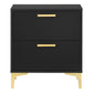 Lif 25 Inch Modern 2 Drawer Nightstand Gold Metal Accents Jet Black By Casagear Home BM297270