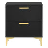 Lif 25 Inch Modern 2 Drawer Nightstand Gold Metal Accents Jet Black By Casagear Home BM297270