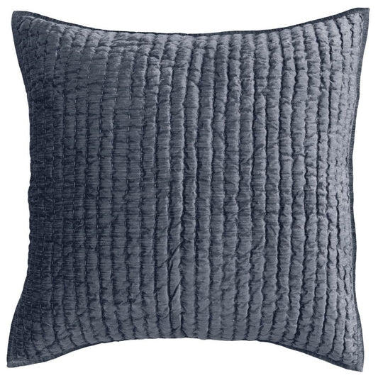 Bili 26 Inch Square Hand Stitched Euro Pillow Sham, Rayon Velvet, Fog Blue By Casagear Home