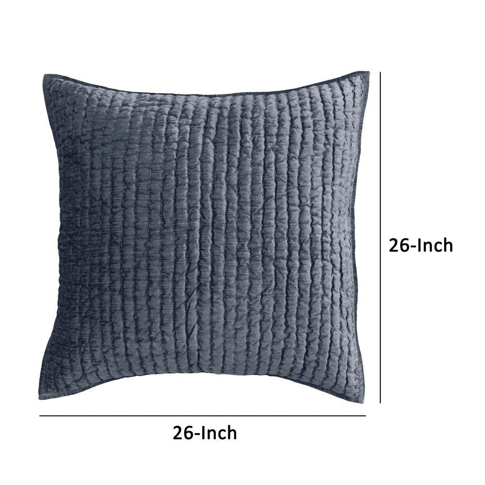 Bili 26 Inch Square Hand Stitched Euro Pillow Sham Rayon Velvet Fog Blue By Casagear Home BM297337