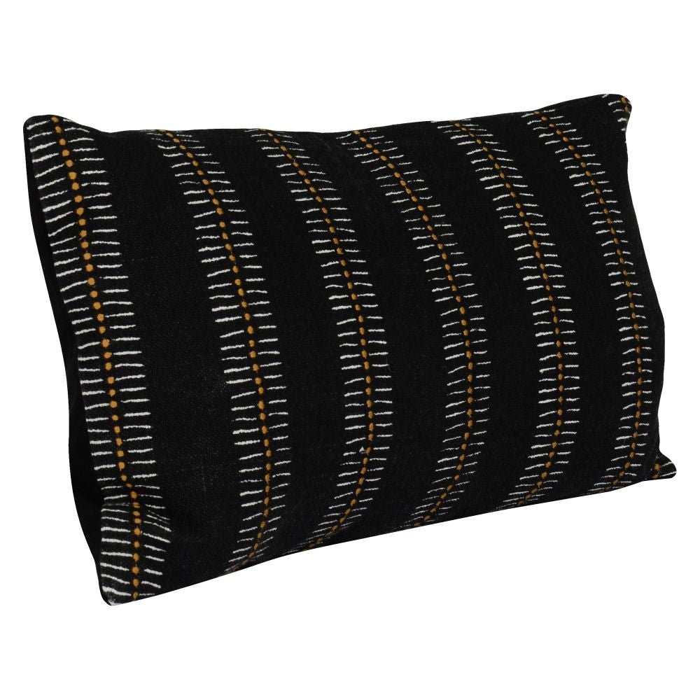 14 x 26 Lumbar Accent Throw Pillow Hand Screen Print in Gold Black Linen By Casagear Home BM297341