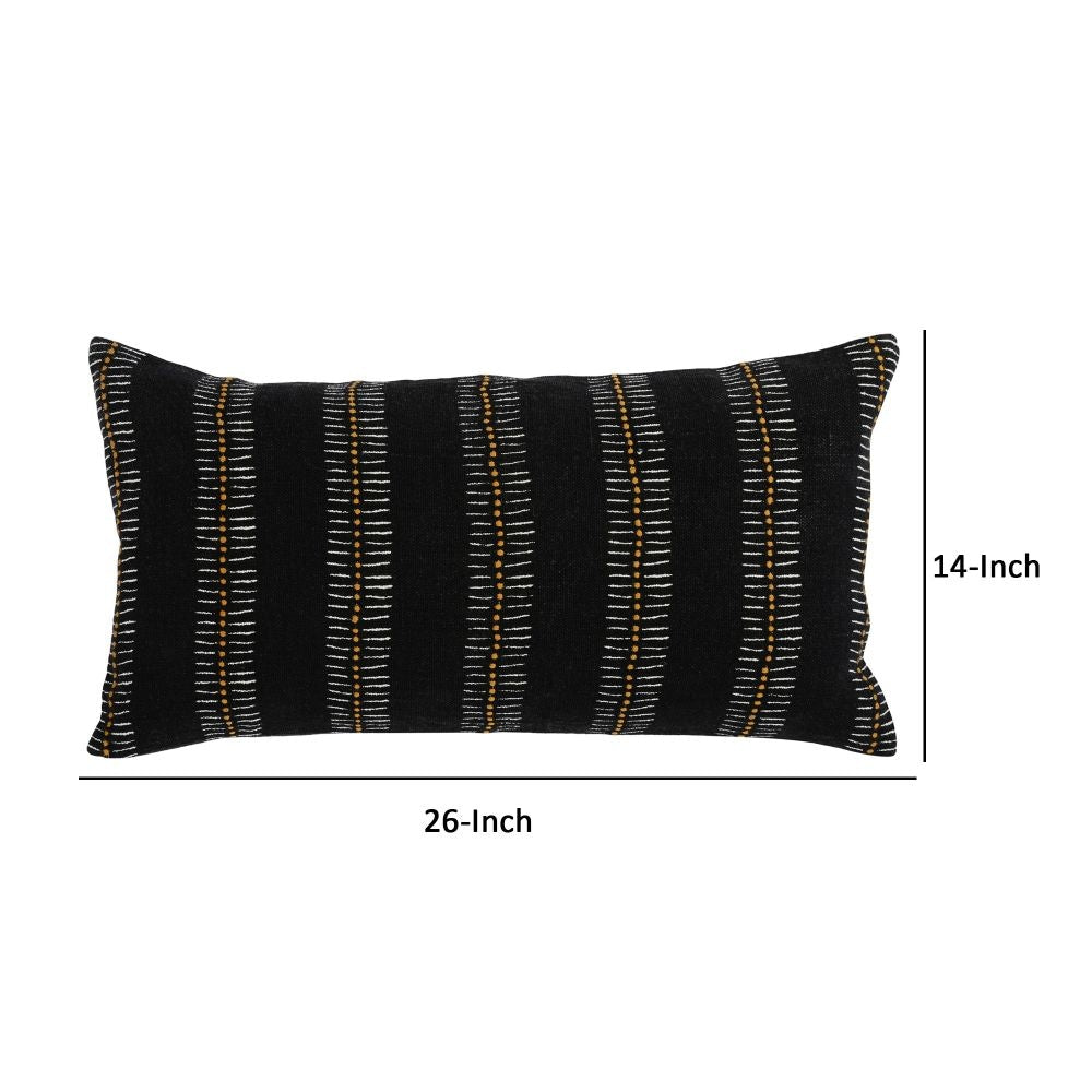 14 x 26 Lumbar Accent Throw Pillow Hand Screen Print in Gold Black Linen By Casagear Home BM297341