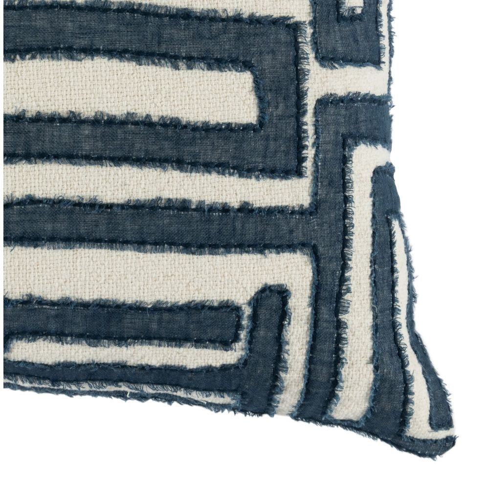 22 Inch Square Accent Throw Pillow Hand Stitched Applique in Blue Ivory By Casagear Home BM297343