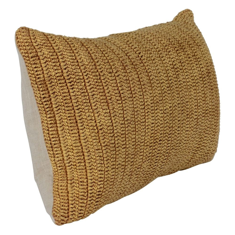 Rosie 14 x 26 Lumbar Accent Throw Pillow Hand Knitted Designs Brown Linen By Casagear Home BM297366