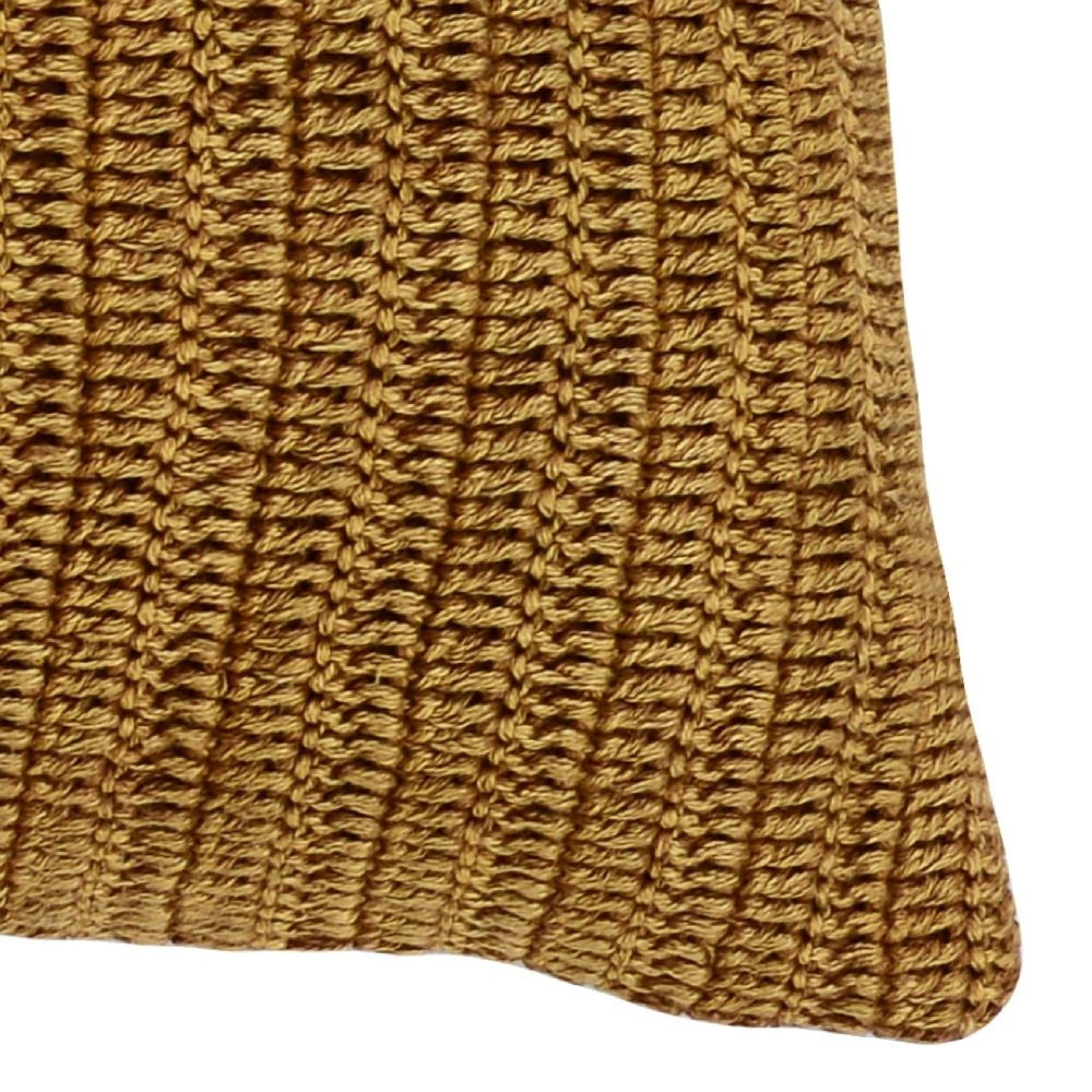 Rosie 22 Inch Square Accent Throw Pillow Hand Knitted Designs Brown Linen By Casagear Home BM297369