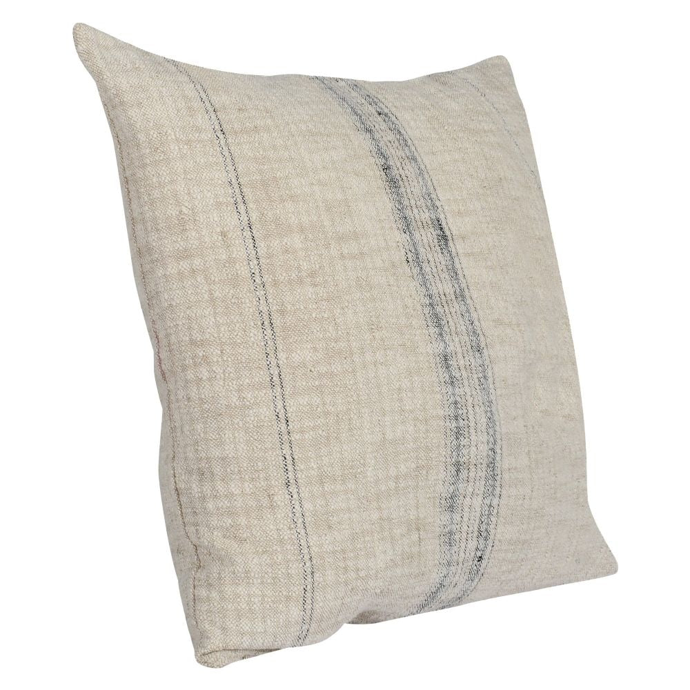 Tia 22 Inch Square Accent Throw Pillow with Woven Black Stripe Beige Linen By Casagear Home BM297384