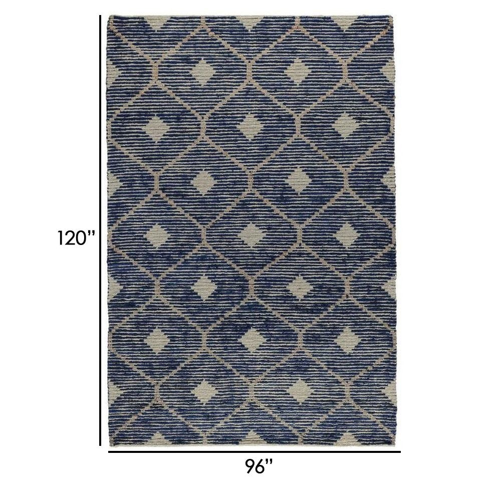 Axel 8 x 10 Area Rug Handwoven Blue Ikat Teardrop Design Cotton and Jute By Casagear Home BM297414