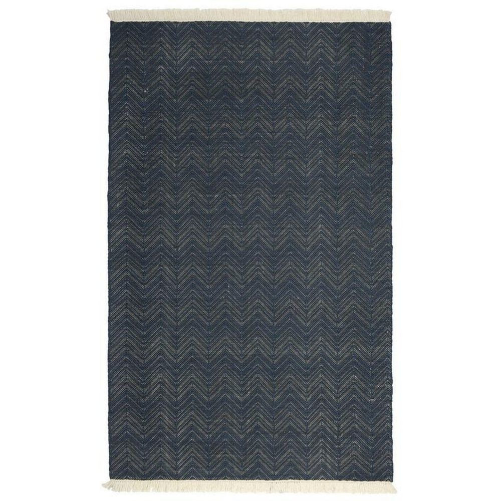 Lusia 2 x 3 Area Rug, Handwoven Soft Fringes, Herringbone, Dark Navy Blue By Casagear Home