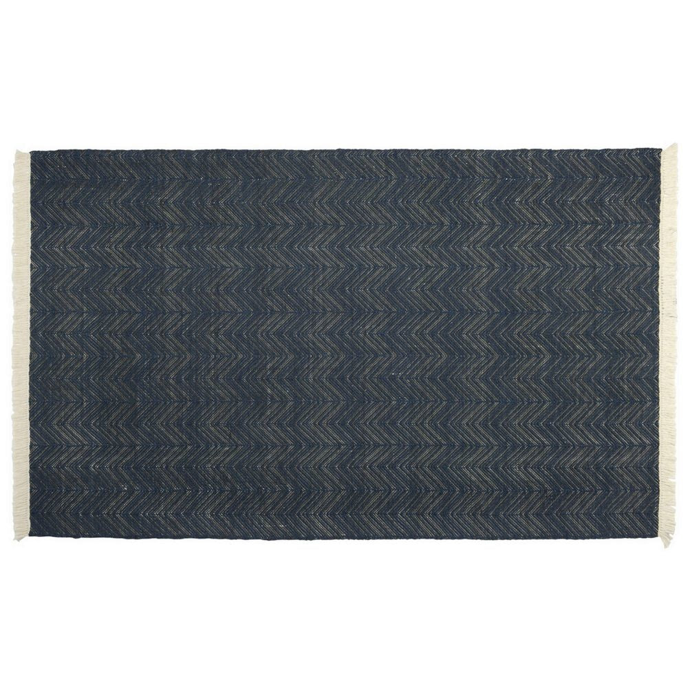 Lusia 2 x 3 Area Rug Handwoven Soft Fringes Herringbone Dark Navy Blue By Casagear Home BM297432