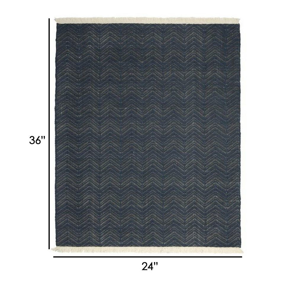 Lusia 2 x 3 Area Rug Handwoven Soft Fringes Herringbone Dark Navy Blue By Casagear Home BM297432