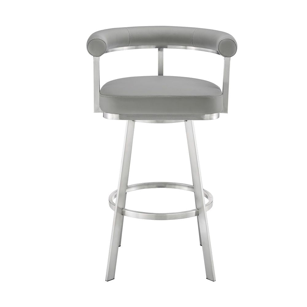 Gini 26 Inch Swivel Counter Stool Round Back Chrome Gray Faux Leather By Casagear Home BM298880