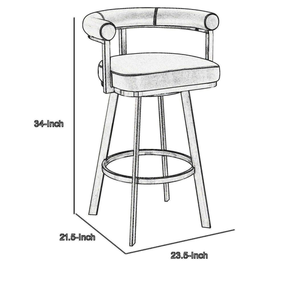 Gini 26 Inch Swivel Counter Stool Round Back Chrome Gray Faux Leather By Casagear Home BM298880