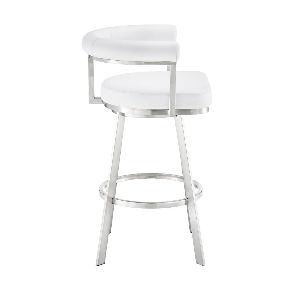 Gini 26 Inch Swivel Counter Stool Round Back Chrome White Faux Leather By Casagear Home BM298881