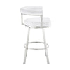 Gini 26 Inch Swivel Counter Stool Round Back Chrome White Faux Leather By Casagear Home BM298881