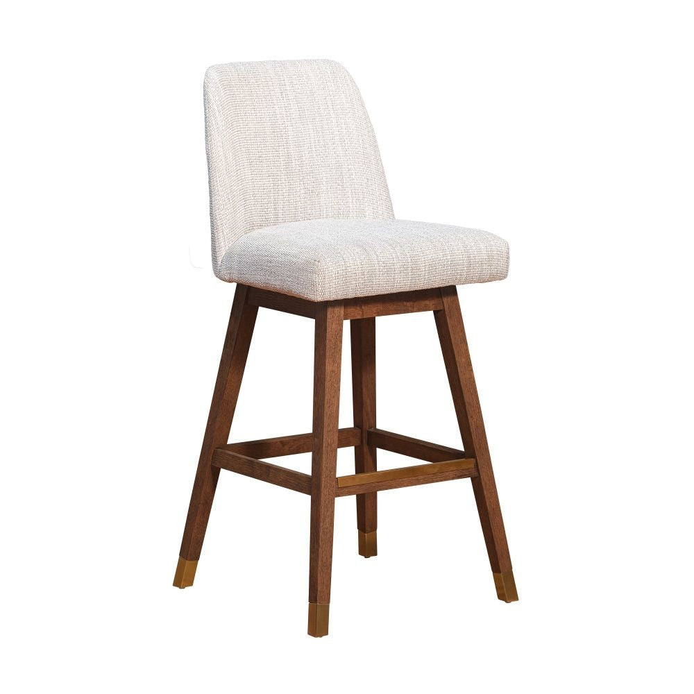 Lara 30 Inch Swivel Barstool Chair, Soft Beige Polyester, Brown Wood Legs By Casagear Home