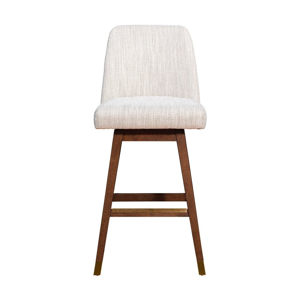 Lara 30 Inch Swivel Barstool Chair Soft Beige Polyester Brown Wood Legs By Casagear Home BM298895