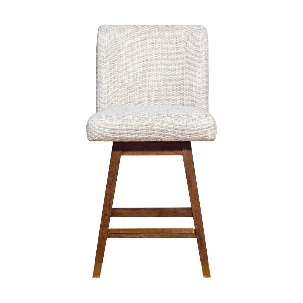 Lia 26 Inch Swivel Counter Stool Chair Brown Wood Frame Beige Polyester By Casagear Home BM298904