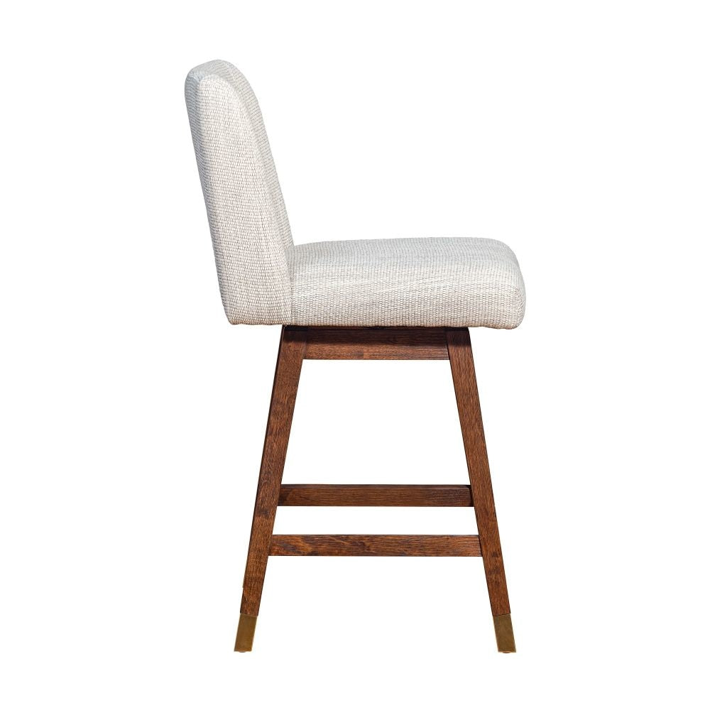 Lia 26 Inch Swivel Counter Stool Chair Brown Wood Frame Beige Polyester By Casagear Home BM298904