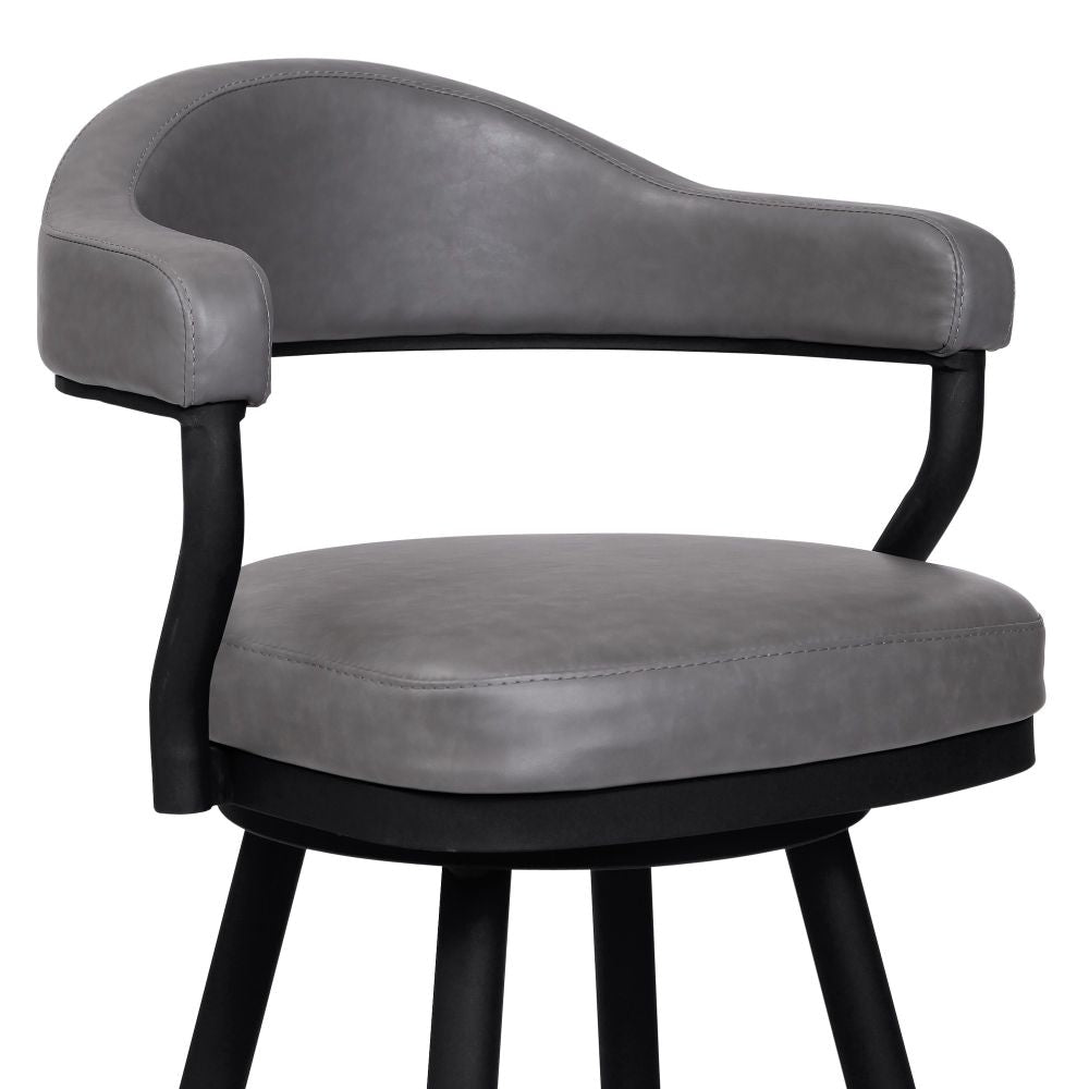 Knw 30 Inch Swivel Barstool Armchair Black Vintage Gray Faux Leather By Casagear Home BM298920