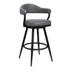 Knw 30 Inch Swivel Barstool Armchair, Black, Vintage Gray Faux Leather By Casagear Home