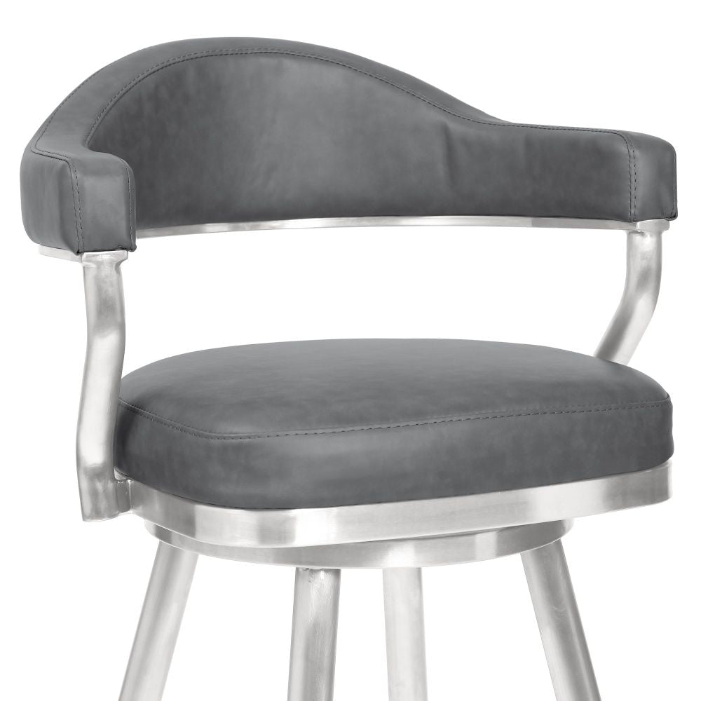 Knw 26 Inch Swivel Counter Stool Chair Vintage Gray Faux Leather Chrome By Casagear Home BM298922