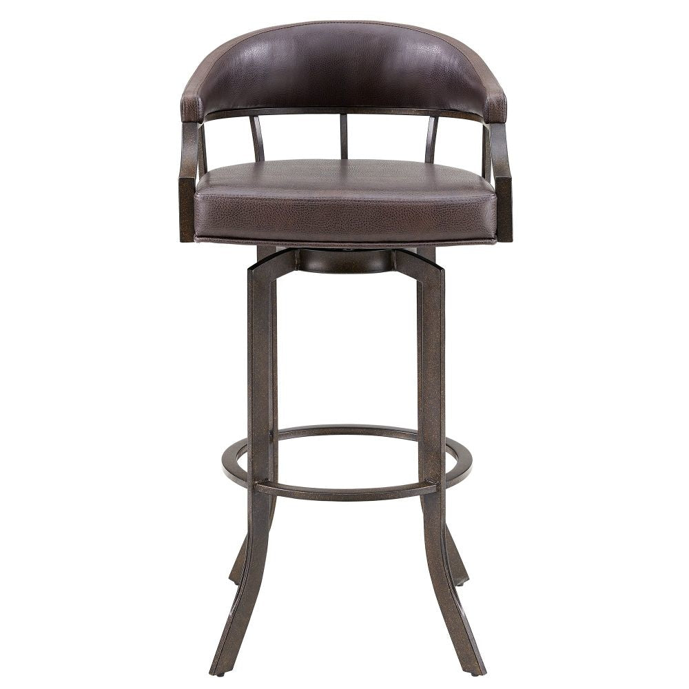 Nuf 30 Inch Swivel Barstool Armchair Curved Round Back Brown Faux Leather By Casagear Home BM298925