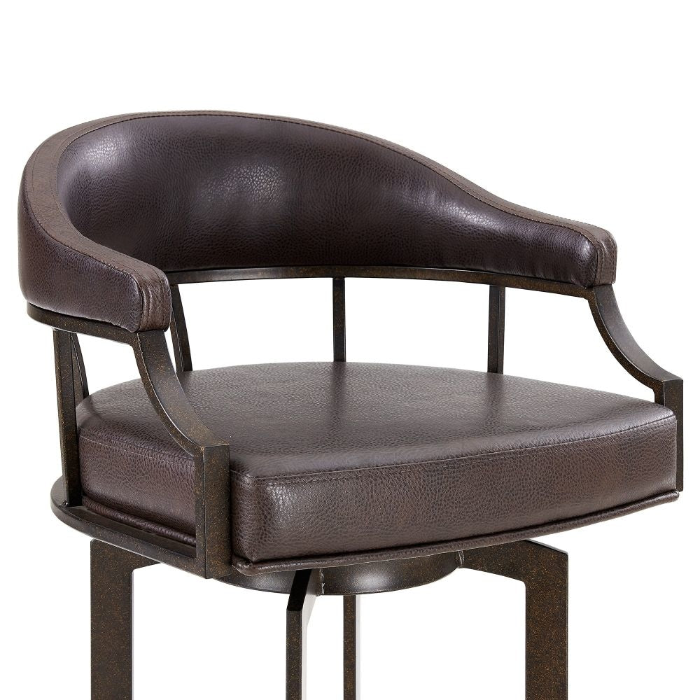 Nuf 30 Inch Swivel Barstool Armchair Curved Round Back Brown Faux Leather By Casagear Home BM298925