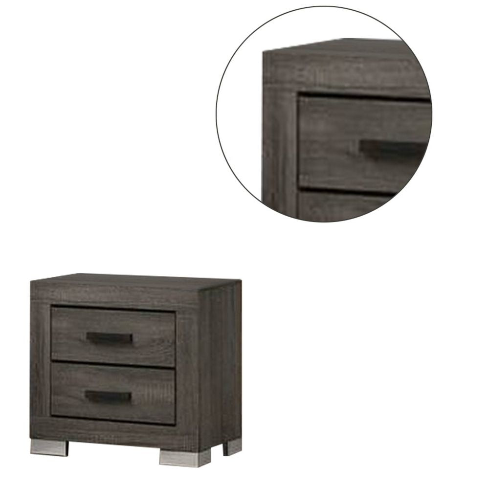 Lola 22 Inch Wood Nightstand with 2 Drawers Metal Bar Handles Dark Gray By Casagear Home BM298943