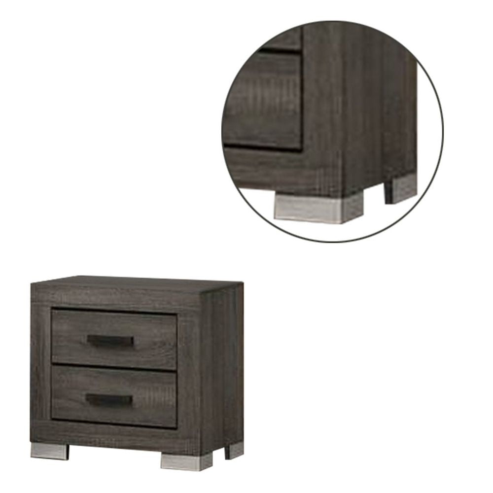 Lola 22 Inch Wood Nightstand with 2 Drawers Metal Bar Handles Dark Gray By Casagear Home BM298943