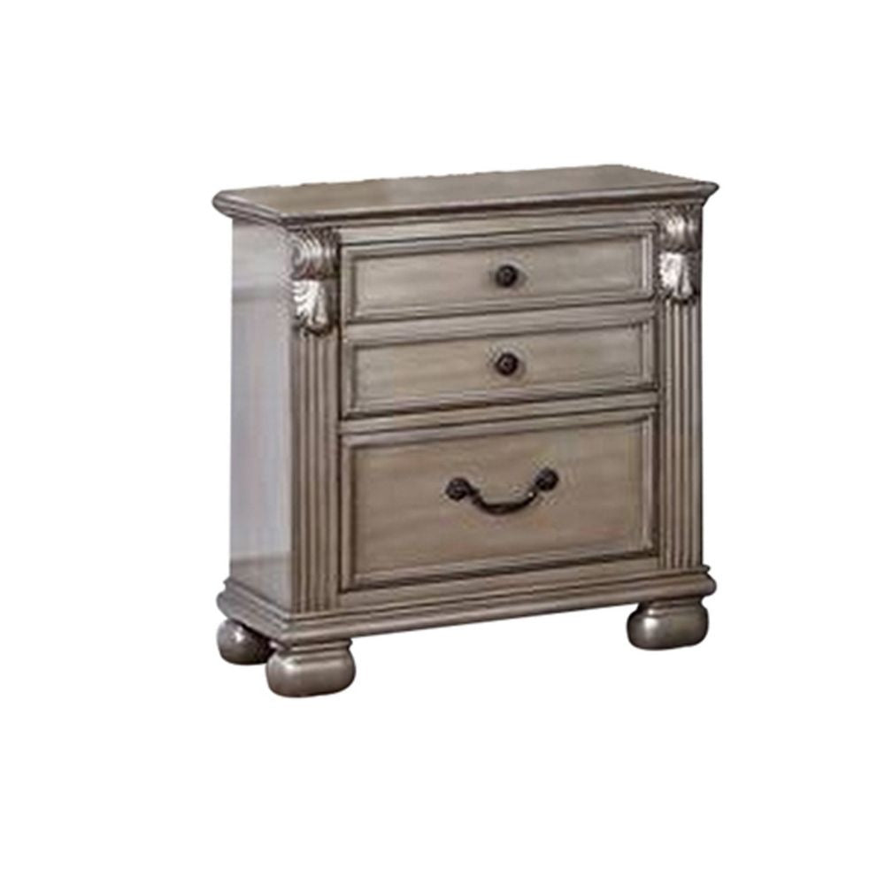 Aza 28 Inch Classic 3 Drawer Nightstand, Metal Drop Handles, Champagne Gold By Casagear Home