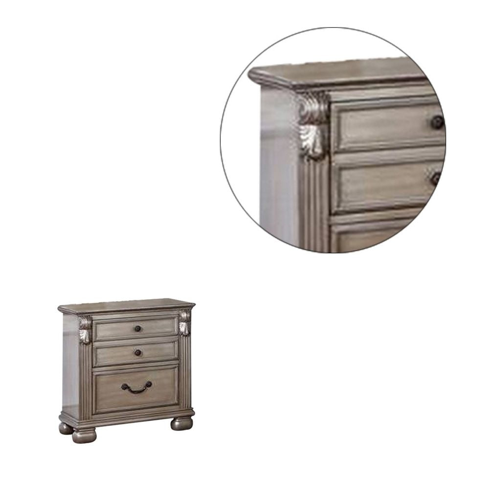 Aza 28 Inch Classic 3 Drawer Nightstand Metal Drop Handles Champagne Gold By Casagear Home BM298946