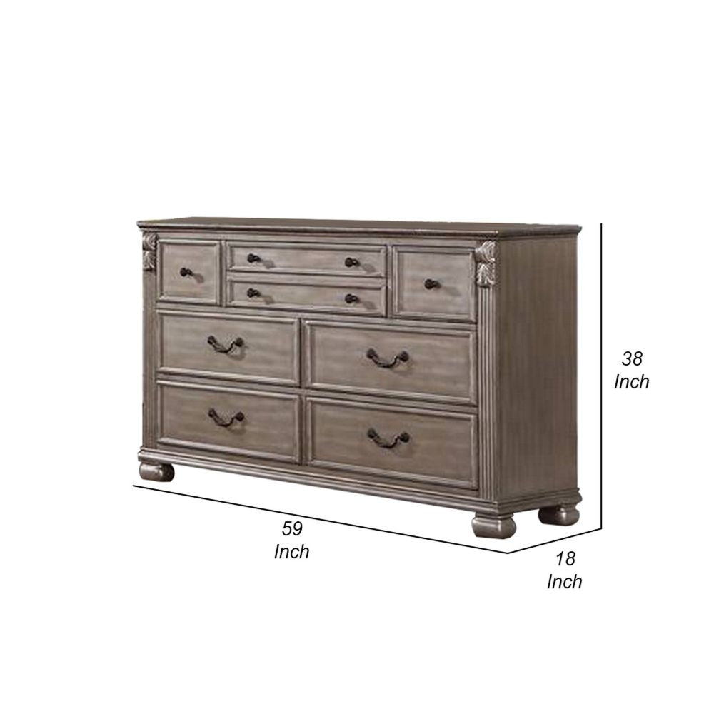 Aza 59 Inch Classic Dresser 8 Drawers Metal Drop Handles Champagne Gold By Casagear Home BM298947