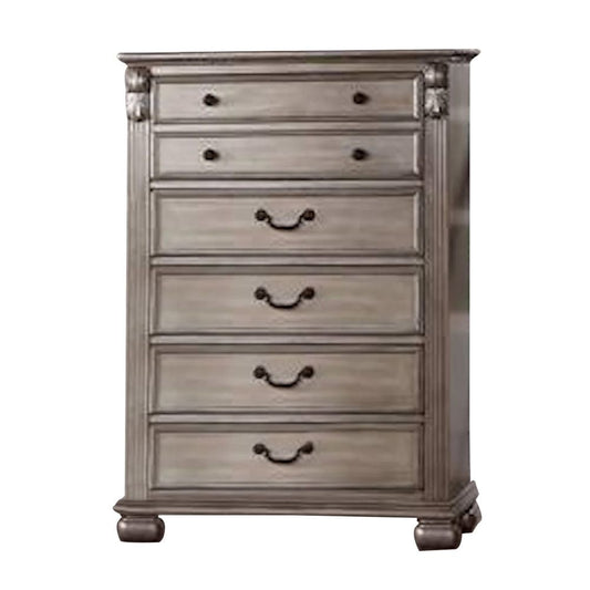 Aza 51 Inch Classic 6 Drawer Tall Dresser Chest, Metal Drop Handles, Gold By Casagear Home