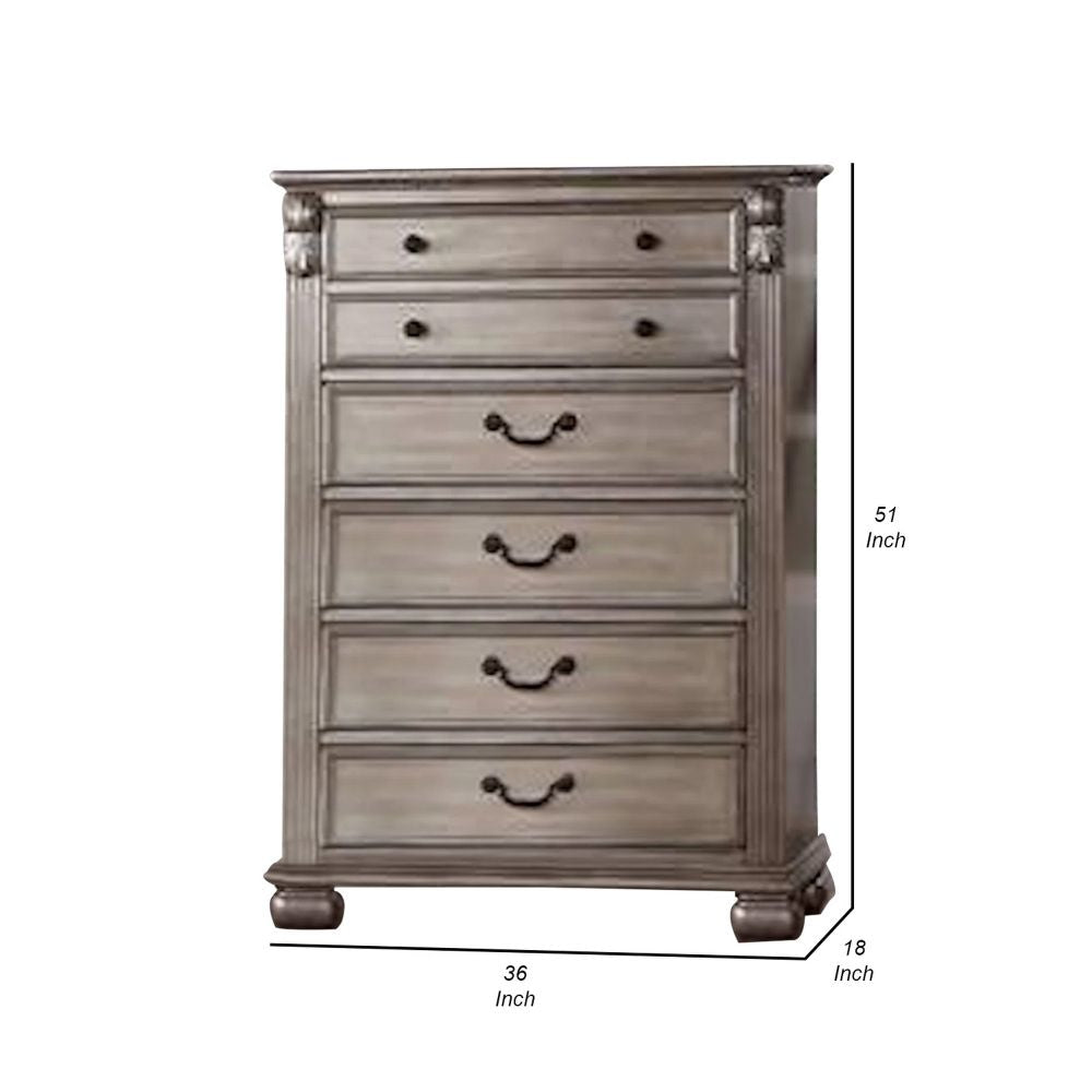 Aza 51 Inch Classic 6 Drawer Tall Dresser Chest Metal Drop Handles Gold By Casagear Home BM298948