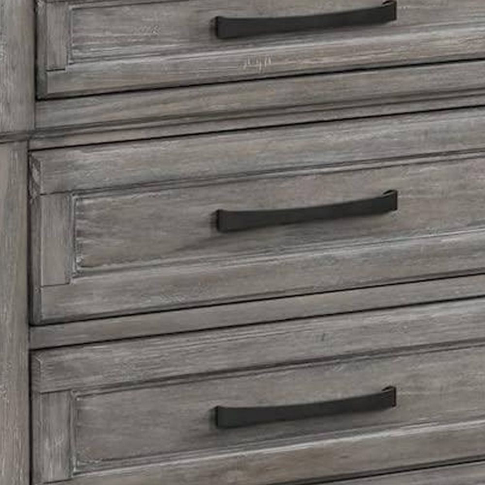 Demi 29 Inch Wood Nighstand with 3 Drawers Metal Bar Handles Oak Gray By Casagear Home BM298949