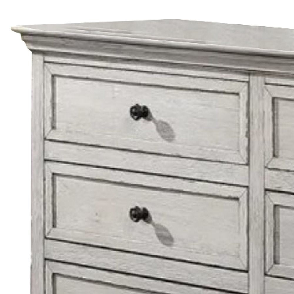 Zea 58 Inch Wood Dresser 6 Drawers with Black Knobs Turnip Legs Gray By Casagear Home BM298956