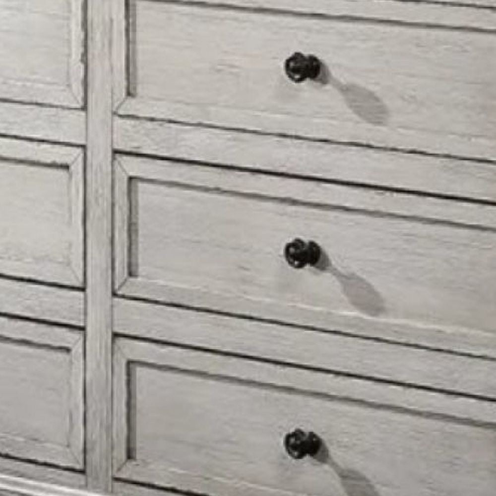 Zea 58 Inch Wood Dresser 6 Drawers with Black Knobs Turnip Legs Gray By Casagear Home BM298956