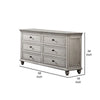 Zea 58 Inch Wood Dresser 6 Drawers with Black Knobs Turnip Legs Gray By Casagear Home BM298956