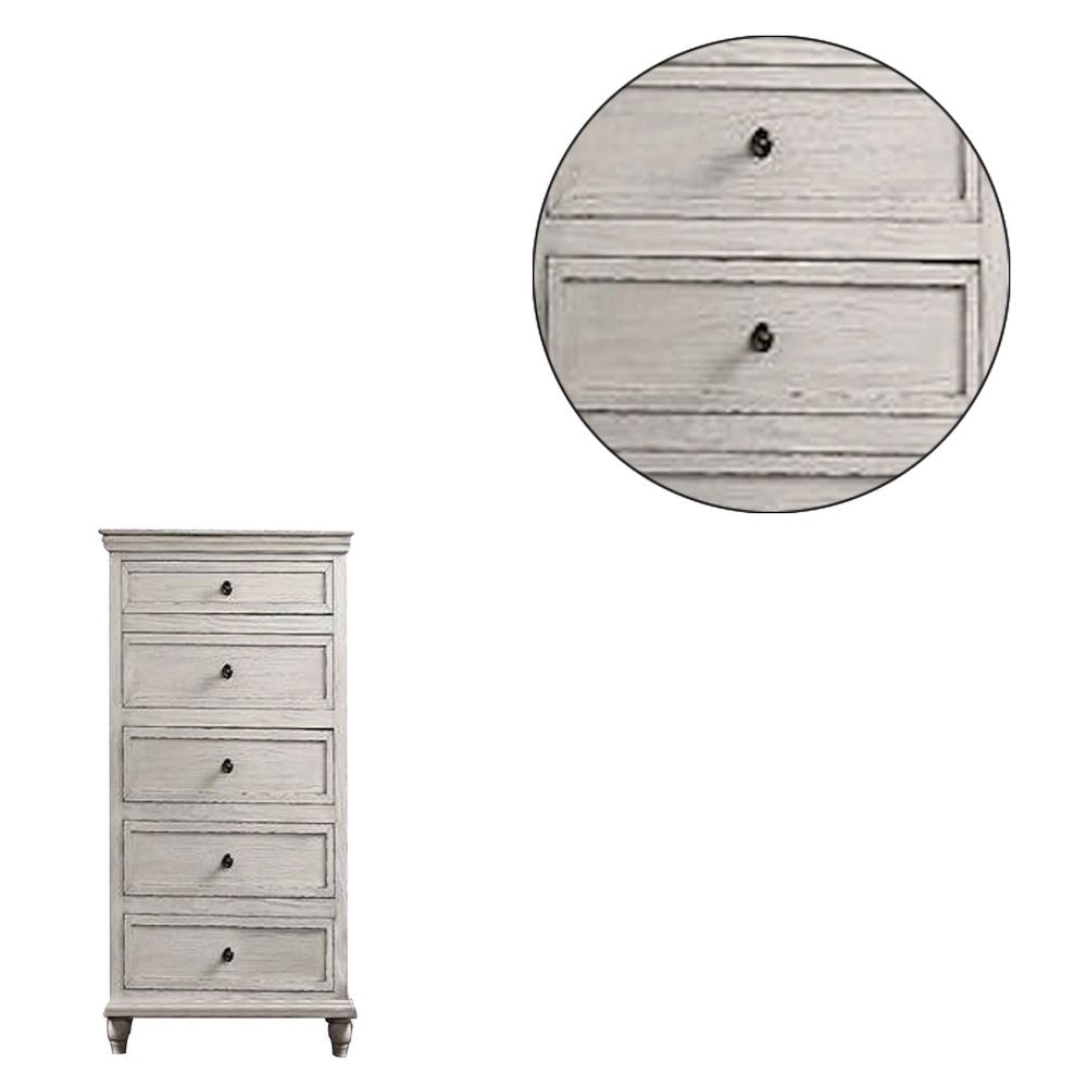 Zea 50 Inch Wood Tall Dresser Chest 5 Drawers with Black Metal Knobs Gray By Casagear Home BM298957