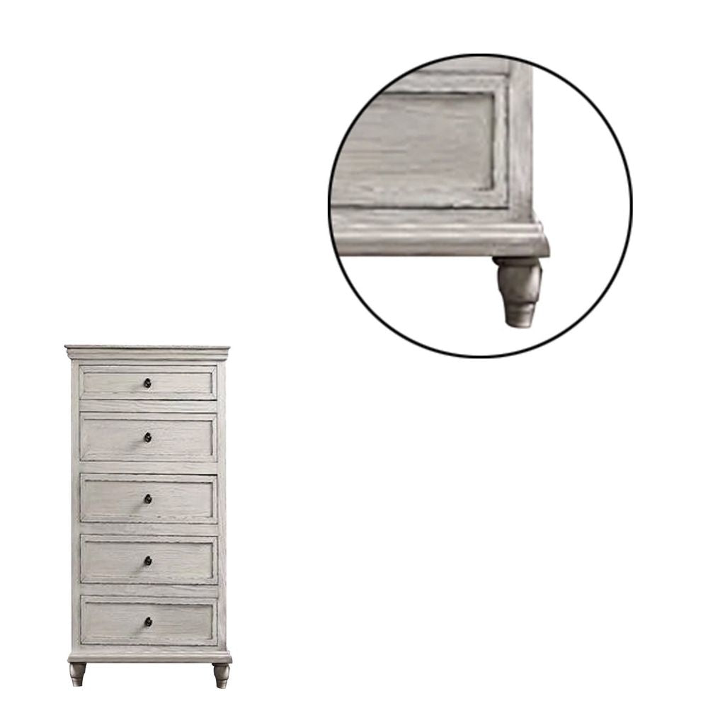 Zea 50 Inch Wood Tall Dresser Chest 5 Drawers with Black Metal Knobs Gray By Casagear Home BM298957