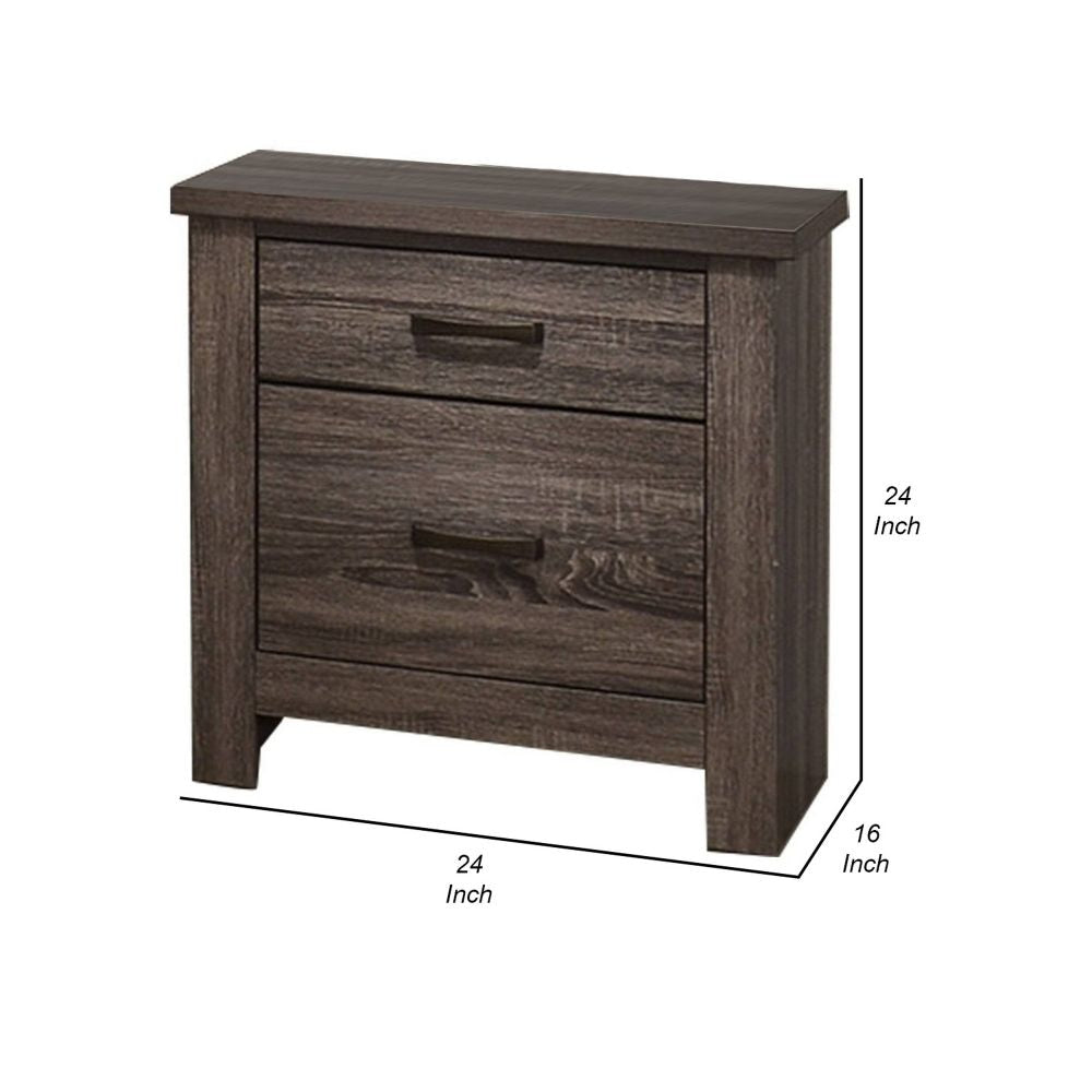 Soma 24 Inch Rustic 2 Drawer Nightstand Sleek Metal Bar Handles Oak Gray By Casagear Home BM298958