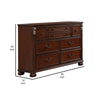 Miri 59 Inch 8 Drawer Dresser Brass Carved Trim Accents Cherry Oak Brown By Casagear Home BM298962