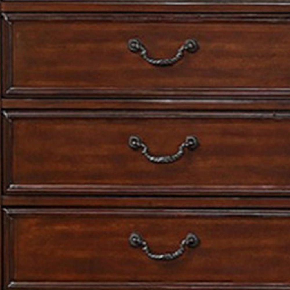 Miri 51 Inch 6 Drawer Tall Dresser Chest Brass Carved Cherry Oak Brown By Casagear Home BM298963