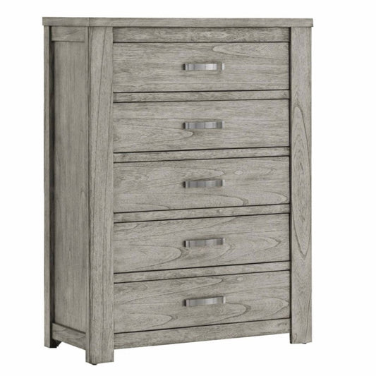 Yuna 52 Inch 5 Drawer Tall Dresser Chest, Bar Handles, Wood Grain Gray By Casagear Home