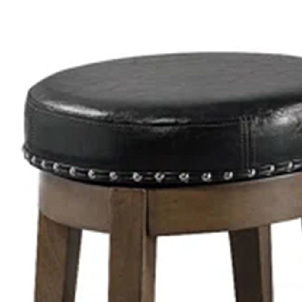 Drue 18 Inch Set of 2 Swivel Stools Nailhead Trim Black Faux Leather By Casagear Home BM298966