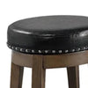 Drue 18 Inch Set of 2 Swivel Stools Nailhead Trim Black Faux Leather By Casagear Home BM298966