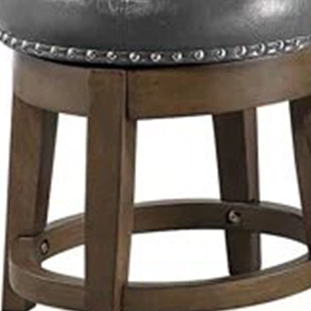 Drue 18 Inch Set of 2 Swivel Stools Nailhead Trim Gray Faux Leather By Casagear Home BM298969