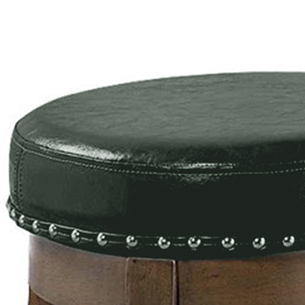 Drue 18 Inch Set of 2 Swivel Stools Nailhead Trim Green Faux Leather By Casagear Home BM298972