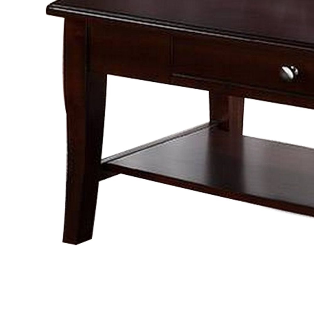 Jett 48 Inch Wood Coffee Table with 1 Drawer Bottom Shelf Cherry Brown By Casagear Home BM298975